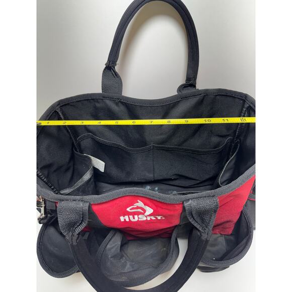 Husky 24 in 15 Pocket Open Top Supply Tool Bag Double Handle Utility Red Black - Picture 8 of 10